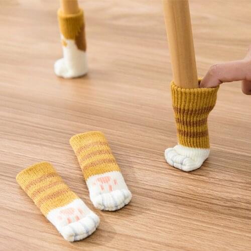 4/16pcs Home Table and Foot Mat Protective Cover Cat Claw Knitted Socks Mute Wear-resistant Non-slip Mat Foot Pad Cover