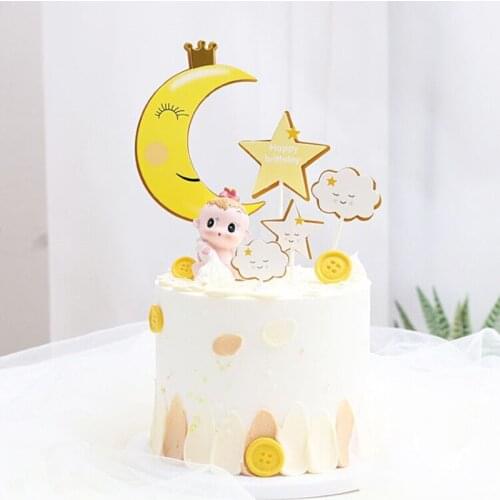 5-7pcs Pink Blue Moon Star Cloud Cake Topper Boys Girls Birthday Party Baby Shower Cake Decoration Supplies Dessert Cake Insert