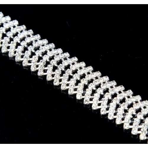 5Yards Clear Rhinestone Crystal Rose Gold Silver Gold Chain Trim For Wedding Bridal Dress Ornament