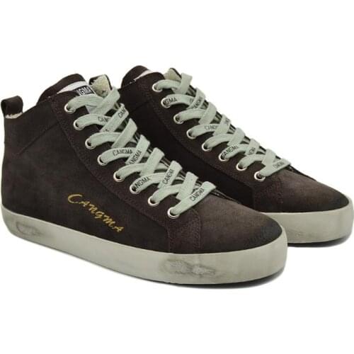 CANGMA Luxury Brand Sneaker Womens Cow Suede Footwear Genuine Leather Sneakers Leisure Shoes Mid Gray Casual Shoes Female