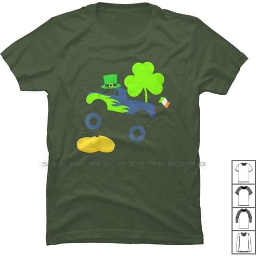 Kids Saint Patricks Day Gift For Monster Truck Lover Boy Shamrock T Shirt 100% Cotton Monster Truck Shamrock Patrick Monster