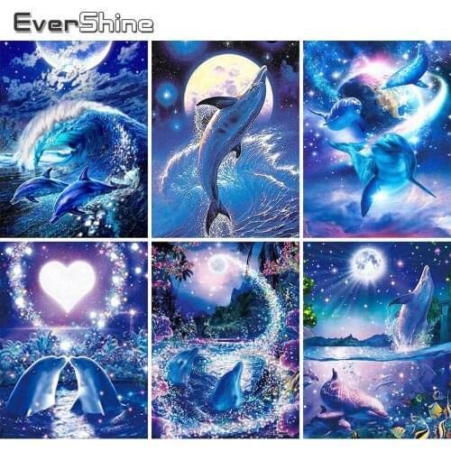 EverShine Diamond Painting DIY Dolphin Diamond Embroidery Full Drill Square Animal Cross Stitch Rhinestones Mosaic Home Decor