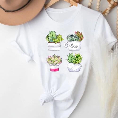 T-shirts Women Cactus Girl Trend Spring Summer 90s Kawaii Fashion Clothes Stylish Tshirt Top Lady Print Girl Tee T-Shirt