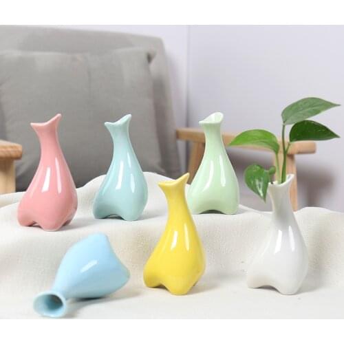 Nordic Smooth Ceramic Mini Flower Pot Cute Candy Color Vase Wedding Home Office Decor Ornaments Desktop Hydroponic Container
