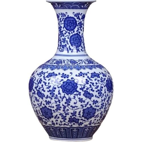 Jingdezhen Ceramics Antique Blue and White Porcelain Vase Lucky Bamboo Living Room TV Cabinet Decoration Chinese Household