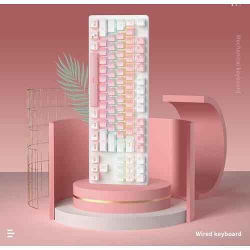 Wired Mechanical Backlit Keyboard Macaroon Mixed Keycap Conflict Free 87 Keys Green Swtich Computer Keyboard For Laptop Gaming