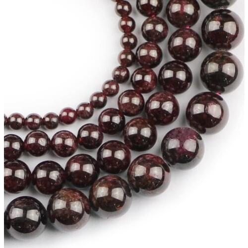 YHBZRET Natural Garnet Round Stone Spacer Loose Beads For Jewelry Making DIY Bracelet Necklace Accessories 4/ 6/8/10/mm finding
