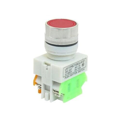 Round Green Cap Momentary 1NO+1NC DPST Push Button Switch 660V 10A