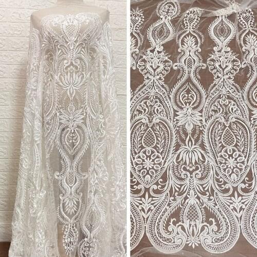 LFY New Style Off White Beige Top Quality Gorgeous Brial Wedding Party Gown French Embroidery Lace Mesh Fabric