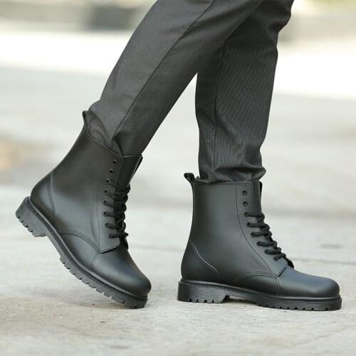 Fashion Martin Rain Boots Men Round Toe Lace Up Ankle Boots Hard-wearing Rain Shoes for Man Galoshes Waterproof Rubber Booties