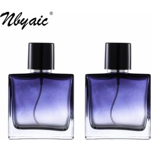Nbyaic 50pcs Perfume dispensing bottle 50ml high-end portable gradient blue square glass bottle spray bottle empty bottle