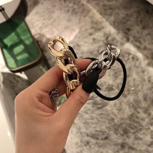2021 New Trendy Retro Metal Geometric Chain Hollow Twisted Hair Rope Ponytail Hair Accessories for Women Girls