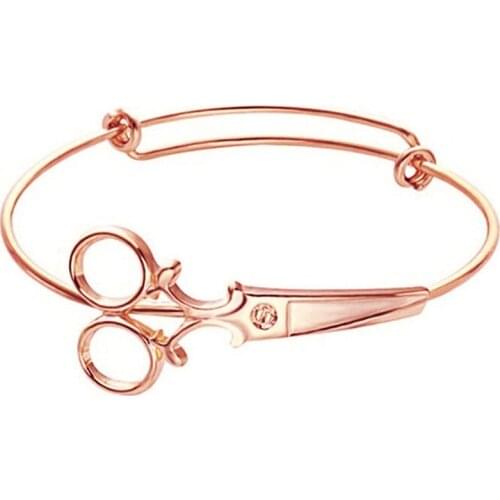 Shears Scissor Bangle Stacking Open Adjustable Expandable Wire Bangle Bracelet for Hairdresser Seamstress Shear Cuff Bangle