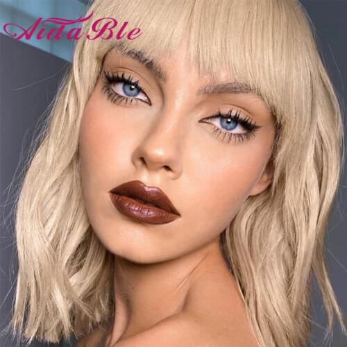 Green Wig With Bangs Natural Wave Synthetic Hair Ombre Short Honey Blonde Wigs Heat Resistant Fiber Wigs For Black Women Cosplay