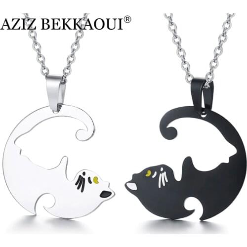 AZIZ BEKKAOUI Stainless Steel Couple Necklaces Animal Cute Cat Pussy Dangle Pendant Necklaces for Lover Fashion Jewelry Dropship