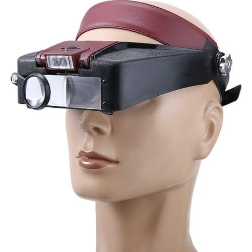 Headband Magnifier 2Led Head Magnifying Glasses 1.5x 3x 8.5x 10x Loupe Hands Free For Jewelry Watch Repairing Watchmaker