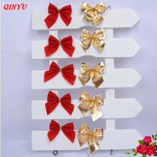 Christmas Tree BowNot 12Pcs/lot Christmas Tree Decoration Wedding Party Garden Red Bowknot Ornament Xmas Supplies 6ZHH116