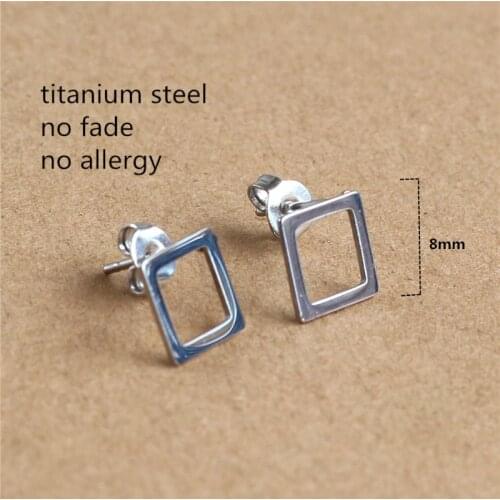 Titanium 316L Stainless Steel IP Planting Stud Earrings Brief Hollow Out Square 8mm No Fade Allergy Free Fashion Jewelry