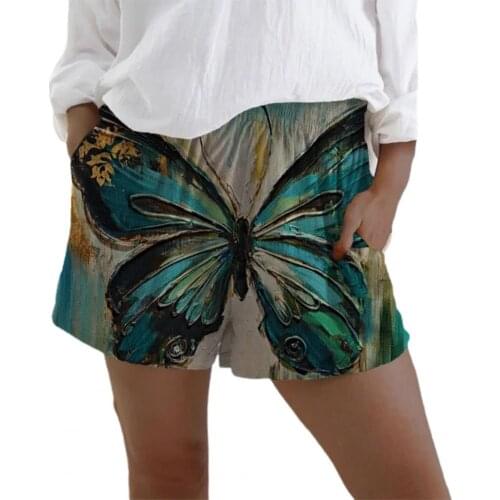 Women Shorts beautiful flower print elastic waist Loose Women Mid Rise Pockets Loose Short Pants Womens Clothing Summer 2021