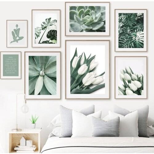 Tulip Aloe Monstera Quote Flowers Plants Wall Art Canvas Painting Posters And Prints Living Room Decor Nordic Style Decoration