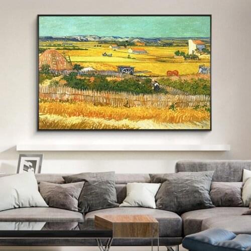 Harvest At La Crau By Van Gogh Landscape Canvas Painting Posters and Prints Wall Art Picture Reproductions for Living Room Decor
