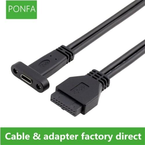 Rear Panel with USB 3.1 Type C Port, USB 3.0 USB3.0 20 Pin 20P female to USB-C USB3.1 type-c Female host PCI baffle Cable 50cm