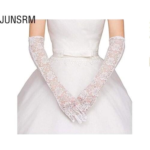 Womens Lace Floral Elbow Tulle Wedding Gloves Bridal Gloves For Dress Driving Party Evening Gloves