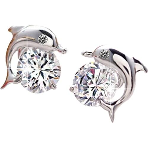 1 Pair!!! Drop Shipping Womens Cute Dolphin Crystal Rhinestone Zircon Studs Earrings