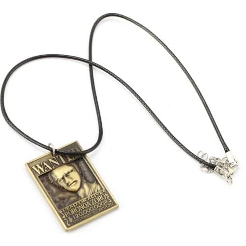 MS Jewelry ONE PIECE Wanted Poster Necklace Roronoa Zoro Warrant Pendant Necklace Friendship Men Women Anime Choker Accessories