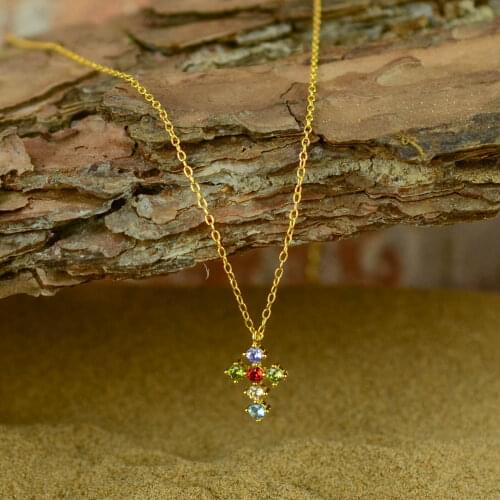 925 Sterling Silver Rainbow Colorful Zircon Cross Pendent Necklace Women Fashion Jewerly Party Gifts