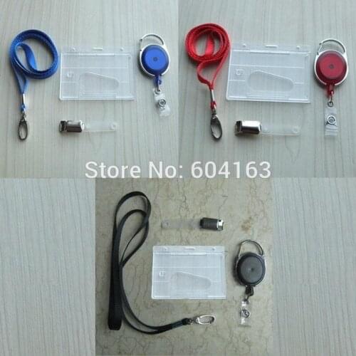 2 Sets lanyard + ID card Badge holder + Retractable Clip Reel Red SLT2 horizontal Choice