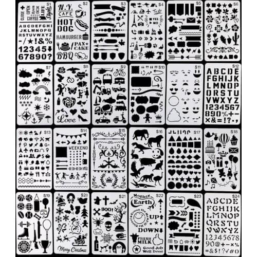 24pcs/set Journal Border Drawing Template Ruler Stencil Painting Board DIY Album