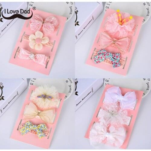 3 Pcs/Set Lace Flower Baby Headbands Cute Bows Headband For Girls Soft Elastic Kids Infant Hairband Baby Hair Accessories