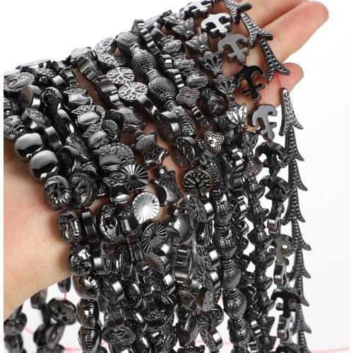 9-15mm Bee Tree 13 Shapes Black Hematite Natural Stone Bead For Jewelry Making DIY Loose Space Beads Necklace Bracelet Handmade