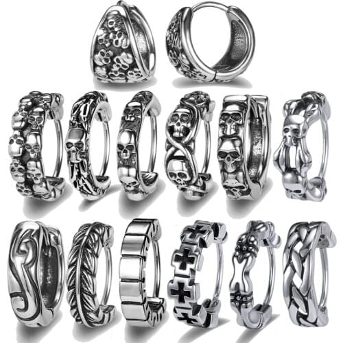 AOEDEJ 1Pairs Skull Skeleton Earring Men Stainless Steel Hoop Earring Punk Rock Round Earring Cartilage Piercing Jewelry Gift