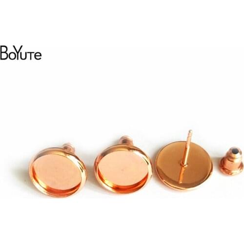 BoYuTe (50 Pieces/Lot) Fit 8-10-12-14-16MM Cabochon Earring Base Rose Gold Plated Diy Blank Stud Earring Settings