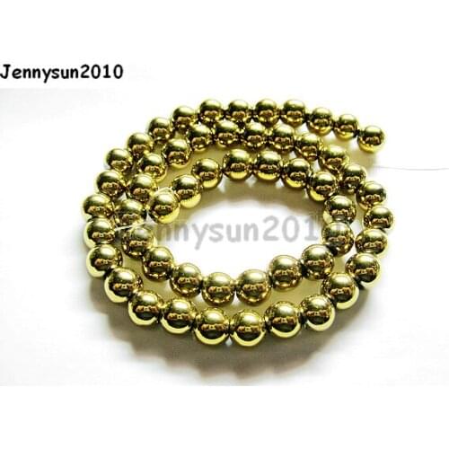2mm Metallic Gold Natural Hematite Gems stone Round Ball Beads Metallic Color 16'' for Jewelry Making Crafts 10 Strands/Pack