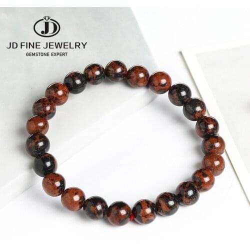 JD 8mm Mahogany Obsidian Gem Stones Nature Round Beads Stretchy Bracelet 7-7.5" Connector Charm Healing Jewelry Making