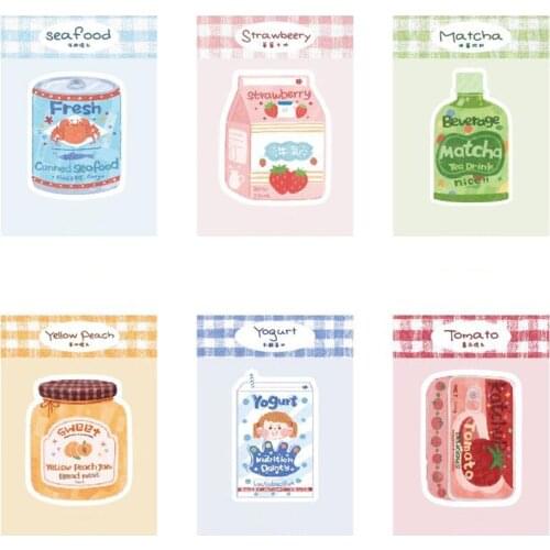 Kawaii Yogurt Peach Jam Strawberry Milk Memo Pads Decorative Paper Sticker Self-Adhesive Sticky Notes for Books, Planner