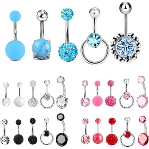 5/6/7pcs/set Stainless Steel Navel Belly Button Rings Women Fashion Belly Button Ring Piercing Body Piercings Jewelry