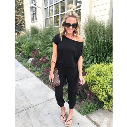 Solid Casual Sexy Off Shoulder Short Sleeve Jumpsuits 2019 New Arrival Women Summer Fashion Slim Elegant Long Rompers Female XL