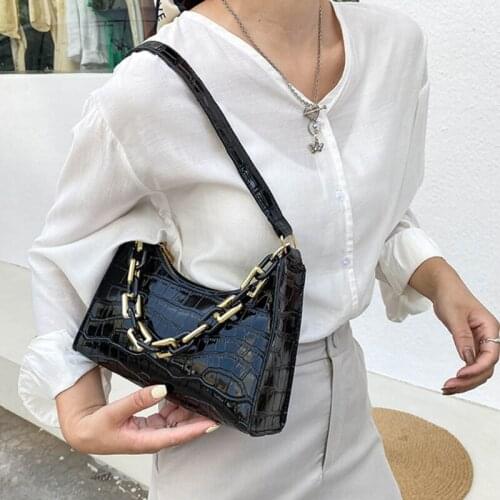 Girls Leather Purses Retro Ladies Underarm Shoulder Bag Trendy Chain Strap Handbag Tote Fashion Clutch Bags with Zipper