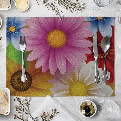 Daisy Pattern Kitchen Placemat Dining Table Mats Drink Coasters Western Pad Cotton Linen Cup Mat 40*30cm