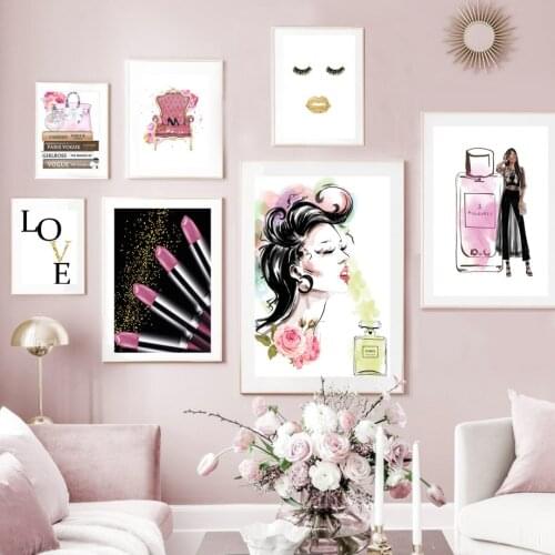 Makeup Fashion Woman Poster Print Perfume Bag Lipstick Canvas Painting Trendy Artwork Picture Beauty Salon Girls Room Decoration