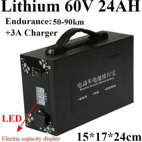 Powerful LED Battery capacity display 60v 24AH lithium battery Portable 60V 24AH for 3000W 1800W 60V electric car Tricycle AGV