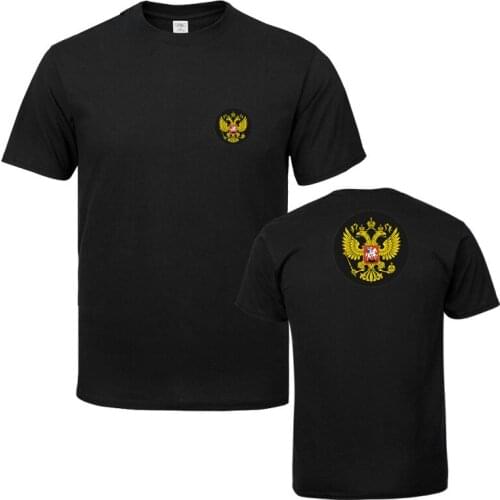 Eagles Russian Federation emblem Cotton T Shirt Mens Black T-shirts Summer Skateboard Tee Boy Hip hop Skate Tshirt Tops