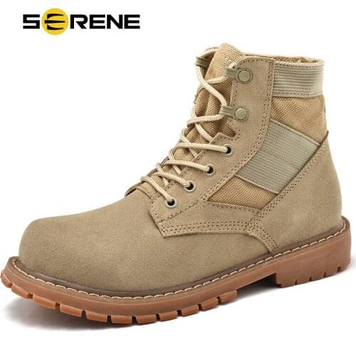 SERENE Brand New Mens Boots Big size 37-47 Mens Chukka Boots Leather Canvas Street Stytle Winter Shoes Tactical Army Ankle Boot