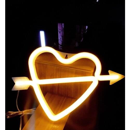 Neon Heart Night Lamps LED Cupids Bow Sign Shaped Decor Wall Light for Christmas,Birthday Party,Kids Room,Living Room,Wedding