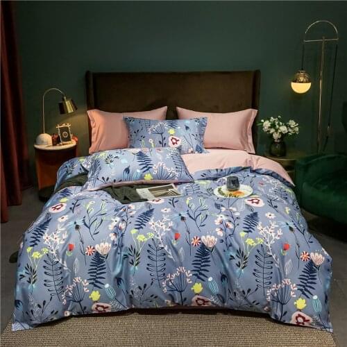 New Luxury 600TC Egyptian Cotton Bedding Set Plants Duvet Cover Rubber Flat Sheet Bed Linen Pillowcase For Adult Bed Set 4PCS