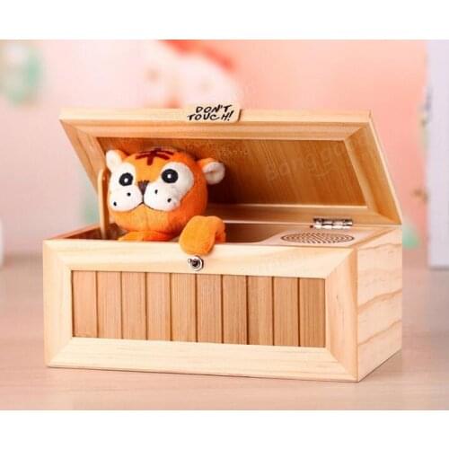 Upgrade Wooden Electronic Useless Box with Sound Cute Tiger 10 Modes Funny Toy Gift Stress-Reduction Desk Decoration